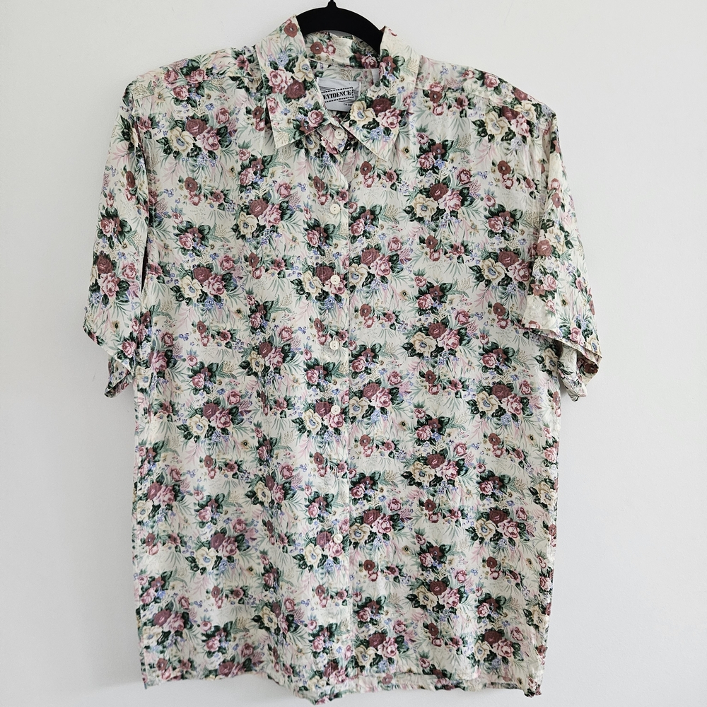 Vintage Silk Floral Button Down Shirt - Pink and Green